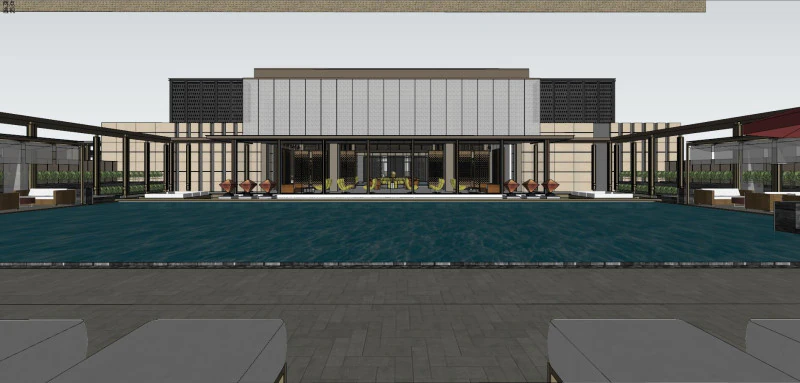 Modello SU Lakeside Light Luxury Art Residential Landscape Modello 3D .c4d .max .obj .3ds .fbx .stl .blend 