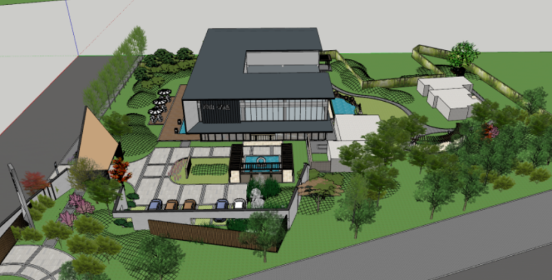 SU model of modern style demonstration area architecture Model 3D .c4d .max .obj .3ds .fbx .stl .blend