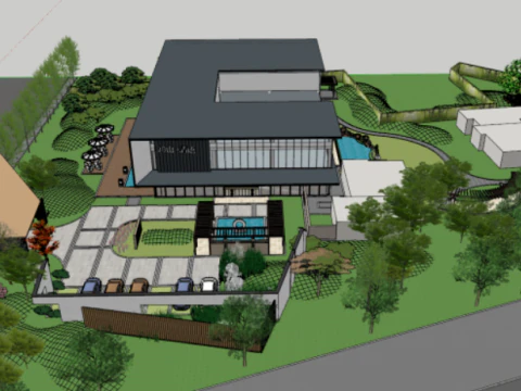 Modèle SU d'architecture de zone de démonstration de style moderne Modèle 3D