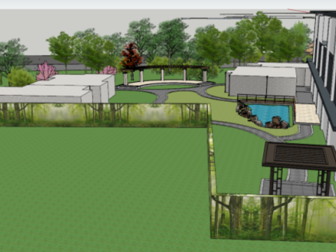 SU model of modern style demonstration area architecture Model 3D