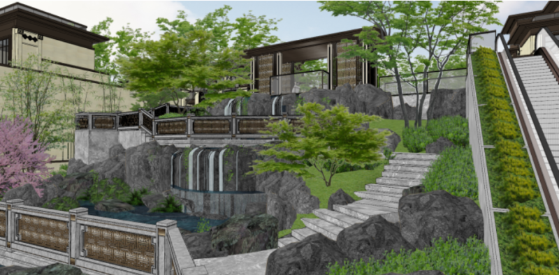 Demonstration area entrance villa SU model Modelo 3D .c4d .max .obj .3ds .fbx .stl .blend