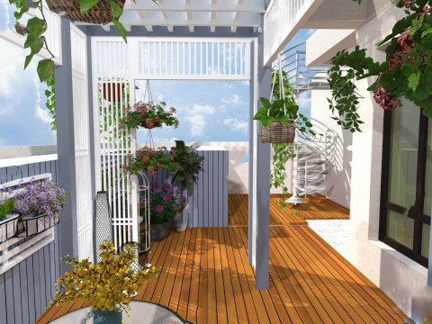 Nordic Style Villa Terrace SU Model 3D मॉडल