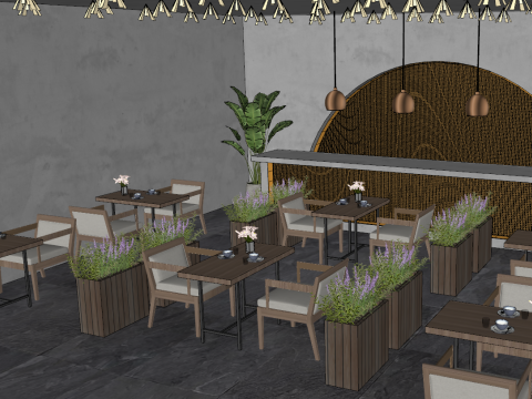 Qiji Style Small Dining Room Space SU Model 3D