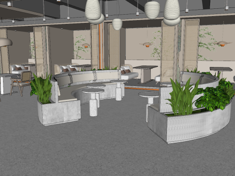 Restaurant interior SU model overall space 3D Model