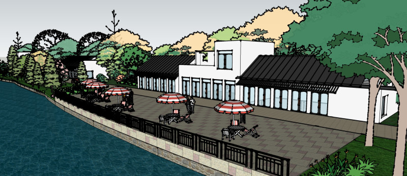 Sketchup model for landscape design of small waterside parks 3Dモデル .c4d .max .obj .3ds .fbx .stl .blend 