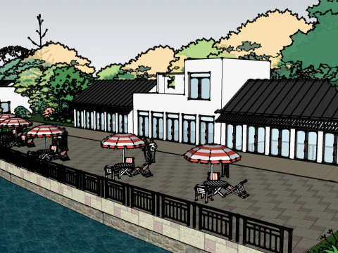 水边小型公园景观设计草图模型 3D 模型