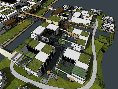 Sketchup-model voor grootschalig cultureel en creatief parkontwerp aan het water 3D Model