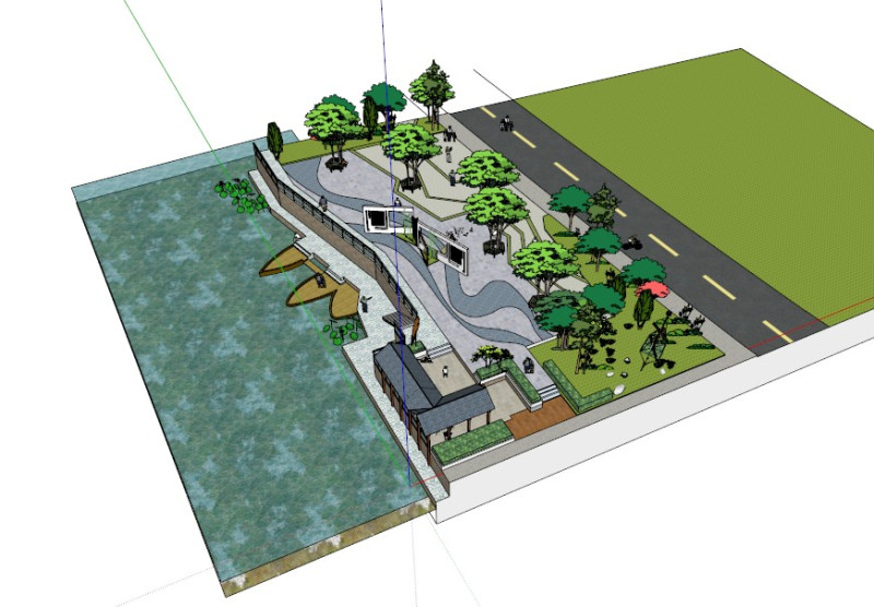Waterfront Leisure Plaza Landscape Design Sketchup Model Modello 3D .c4d .max .obj .3ds .fbx .stl .blend 