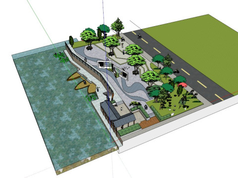 Waterfront Leisure Plaza Landscape Design Sketchup Model 3D Model