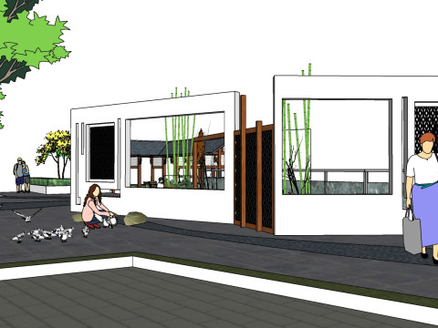 Waterfront Leisure Plaza Landscape Design Sketchup Model Modello 3D