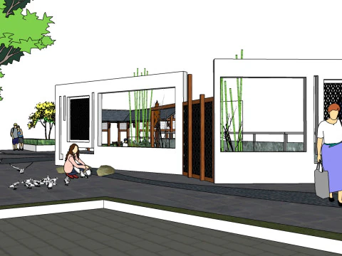 Waterfront Leisure Plaza Landscape Design Sketchup Model 3D Model