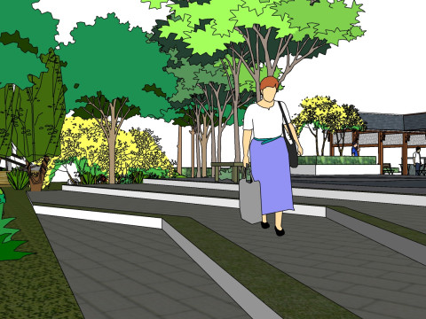 Waterfront Leisure Plaza Landscape Design Sketchup Model Modello 3D