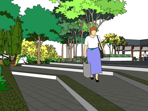 Waterfront Leisure Plaza Landscape Design Sketchup Model 3D Model