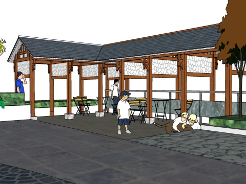 Waterfront Leisure Plaza Landscape Design Sketchup Model 3D Model