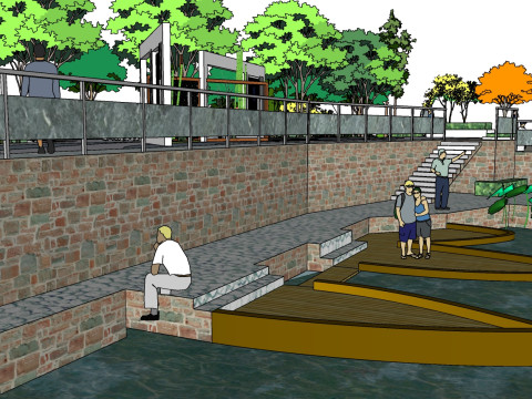 Waterfront Leisure Plaza Landscape Design Sketchup Model Modello 3D