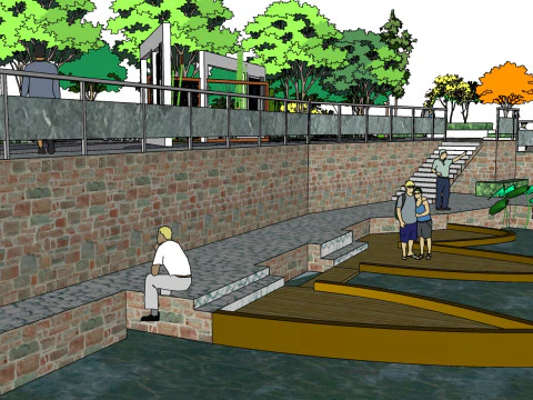 Waterfront Leisure Plaza Landscape Design Sketchup Model 3D Model