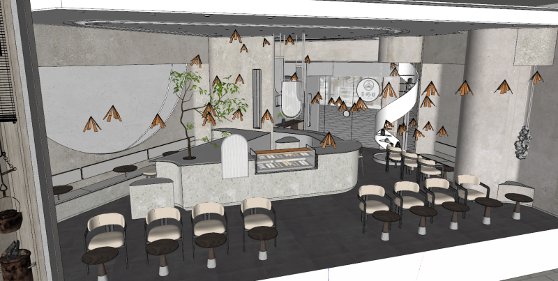 Yuji Milk Tea Cafe SU Model Yuji Space Catering Model 3D .c4d .max .obj .3ds .fbx .stl .blend 