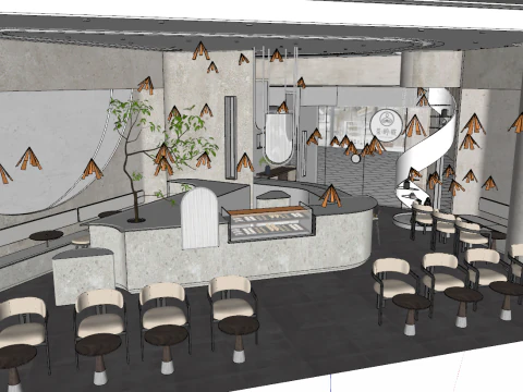 Yuji Milk Tea Cafe Модель SU Yuji Space Catering 3D Модель