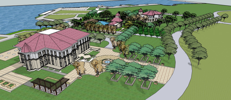 Sketchup model for landscape design of waterfront parkvacation park square 3D Modell .c4d .max .obj .3ds .fbx .stl .blend