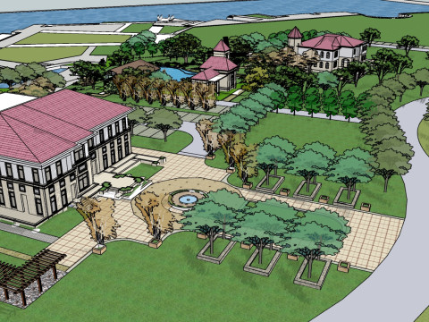 Sketchup model for landscape design of waterfront parkvacation park square 3D 模型