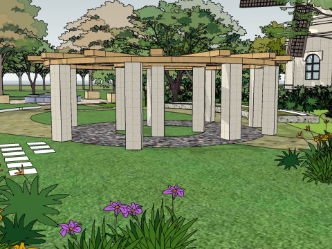 Sketchup model for landscape design of waterfront parkvacation park square 3D Modell