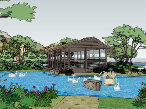 Sketchup model for landscape design of waterfront parkvacation park square 3D Modell
