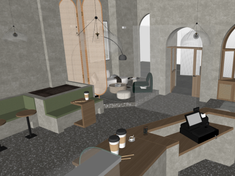 Dining SU Wabi Sabi Coffee Shop ModelMaterial Texture Model 3D