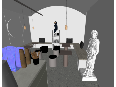 와비사비 밀크티 카페 SU 모델 소재 질감 3D 모델