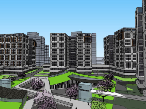 Design of large-scale science technology and cultural industrial park sketchup Model 3D