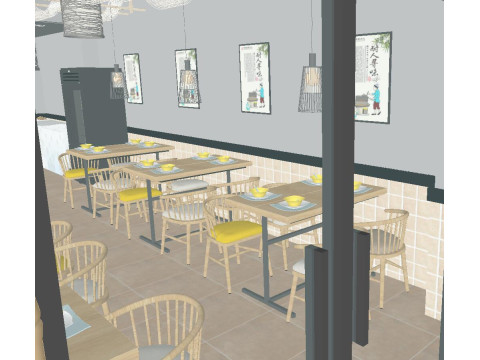 Noodle restaurant space design SU fine interior design Model 3D
