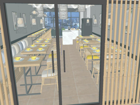 Noodle restaurant space design SU fine interior design Model 3D