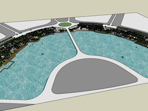 Sketchup model for landscape design of large-scale hydrophilic park Modelo 3D