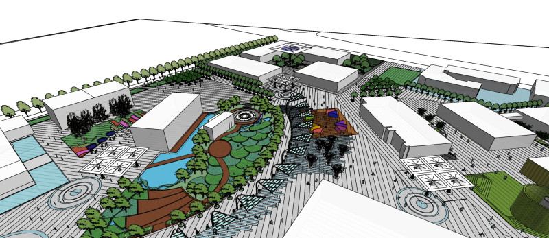 Sketchup model of large-scale square landscape design Modello 3D .c4d .max .obj .3ds .fbx .stl .blend 