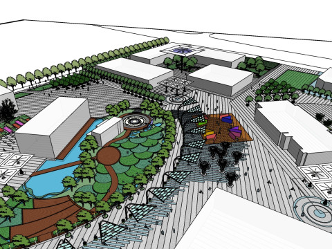 Sketchup model of large-scale square landscape design 3D Model
