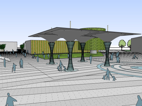 Sketchup model of large-scale square landscape design Modello 3D