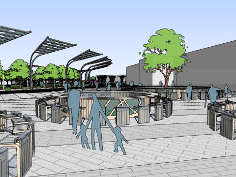 Sketchup model of large-scale square landscape design Modello 3D