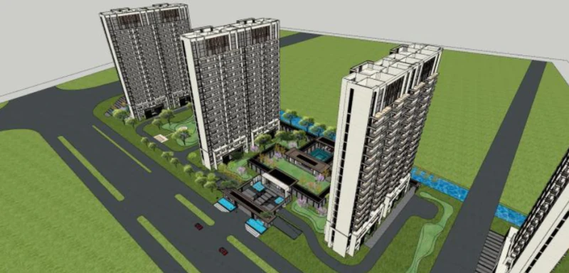 Model Su z wysokim budynkiem mieszkalnym Model 3D .c4d .max .obj .3ds .fbx .stl .blend 