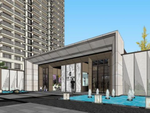 Model Su z wysokim budynkiem mieszkalnym Model 3D