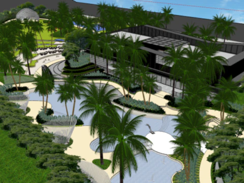 Modèle SU de paysage dans une zone de démonstration moderne sur la côte du Chunjiang Modèle 3D