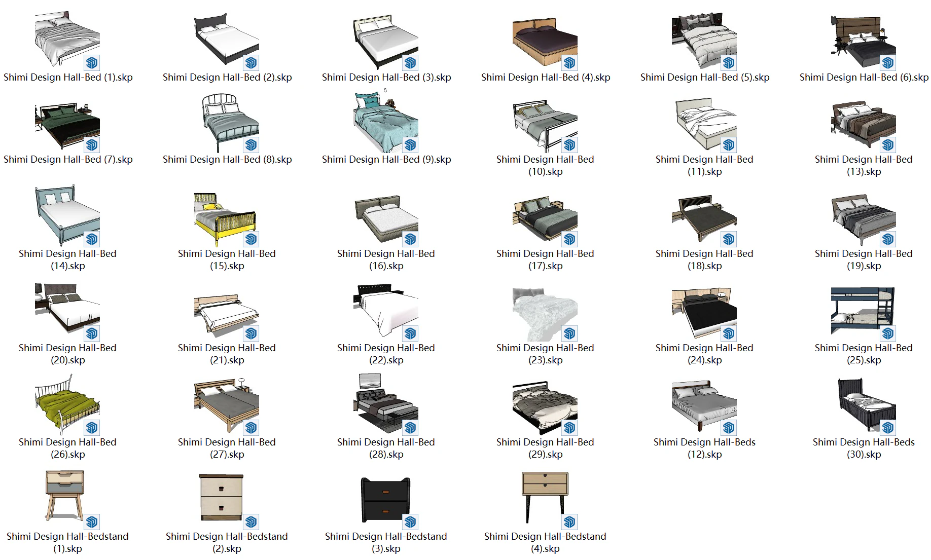 34 beds and bedside tables 3D Model .c4d .max .obj .3ds .fbx .stl .blend 