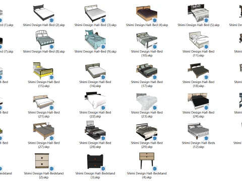 34 camas e mesas de cabeceira Modelo 3D
