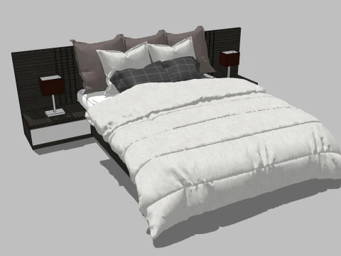 34 beds and bedside tables 3D Model