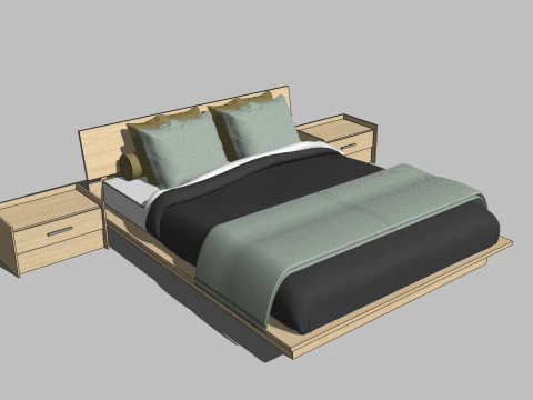 34 beds and bedside tables 3D Model