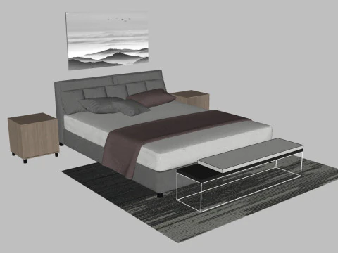 34 beds and bedside tables 3D Model