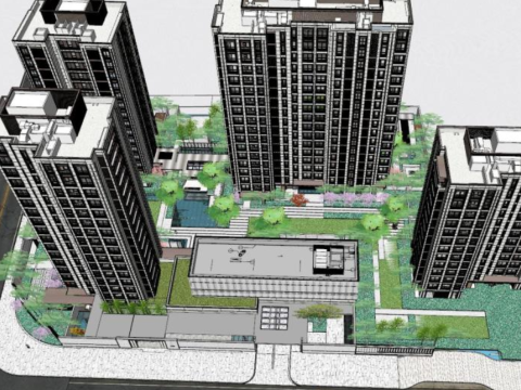 High-end light luxury fashion residential landscape sketchup model Modello 3D