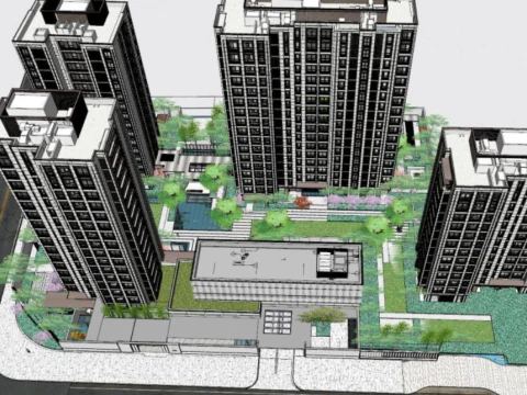 Wysokiej klasy lekki, luksusowy model szkicowy krajobrazu mieszkalnego Model 3D