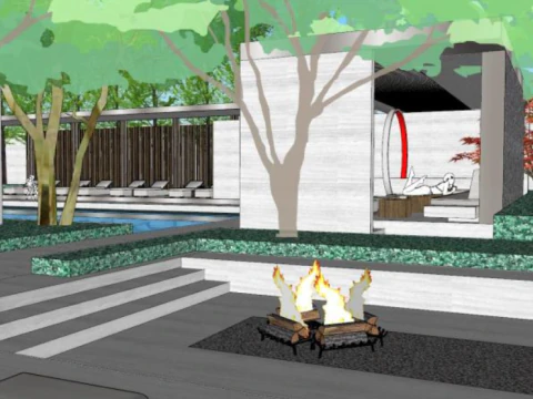 High-end light luxury fashion residential landscape sketchup model 3D Model