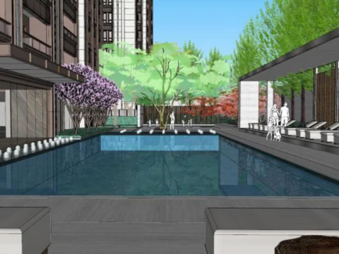 High-end light luxury fashion residential landscape sketchup model 3D Model