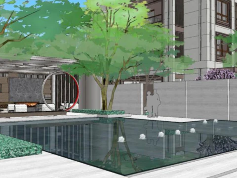 High-end light luxury fashion residential landscape sketchup model 3D Model