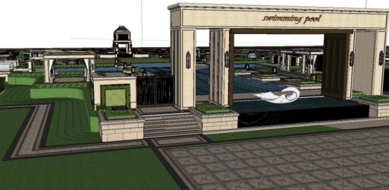 Neoclassical style residential landscape design Model 3D .c4d .max .obj .3ds .fbx .stl .blend 